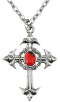 1 Gothik Vampirin Kreuzkette Mit Rotem Juwel