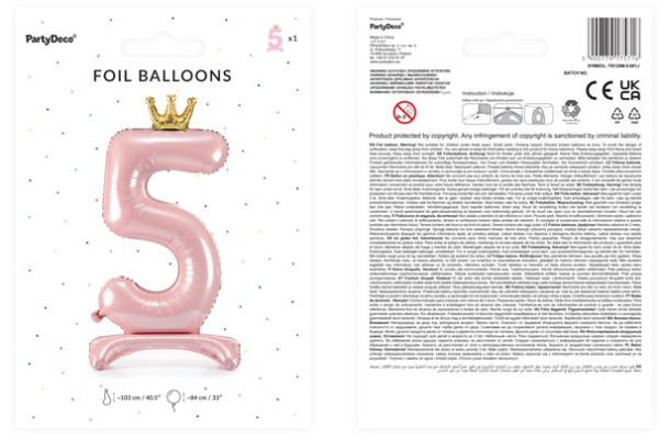 Hellrosa Folienballon Zahl 5 stehend 3