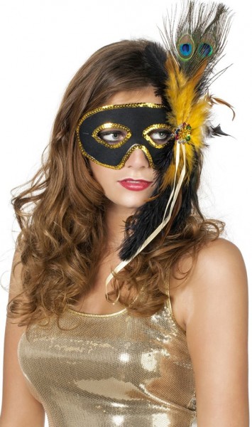 Schwarz-Goldene Maske Eleonora Mit Federn