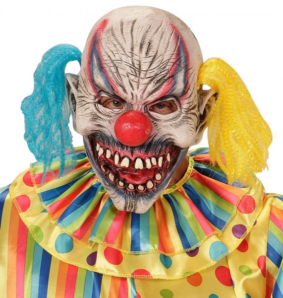 Terrible horror clown mask with pigtails