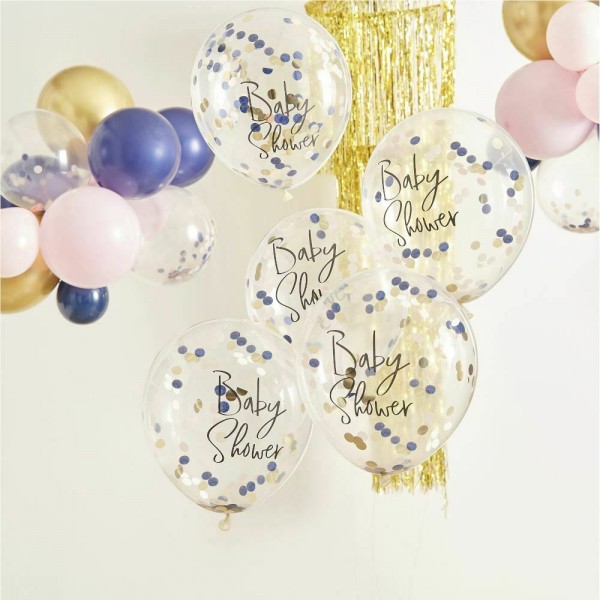 5 blauwe babyboom confetti ballonnen 30cm