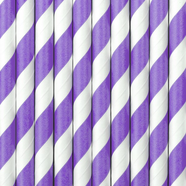 10 pailles en papier rayé violet 19,5 cm