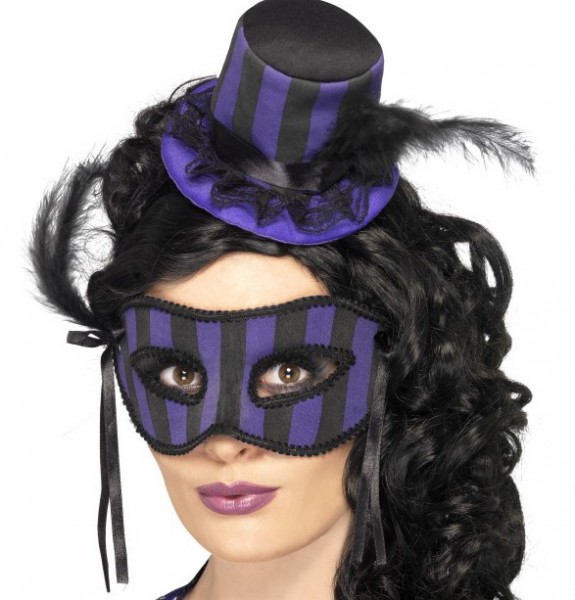 Ensemble burlesque violet de chapeau et masque pour les yeux