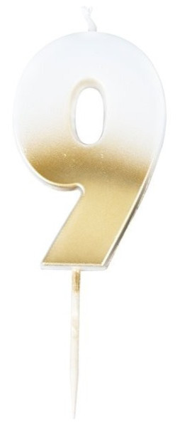 Number 9 cake candle ombre gold