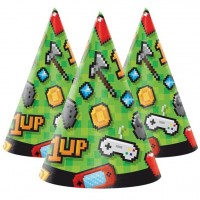 8 Level Up Birthday party hats 16cm