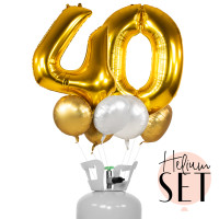 Vorschau: XXL Zahl 40 Gold Ballonbouquet-Set mit Heliumbehälter