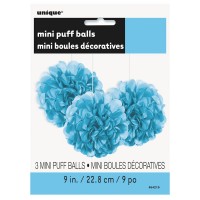 Fluffy pompom light blue 23cm set of 3