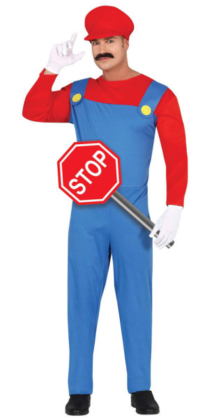 Super plumber men's costume red-blue