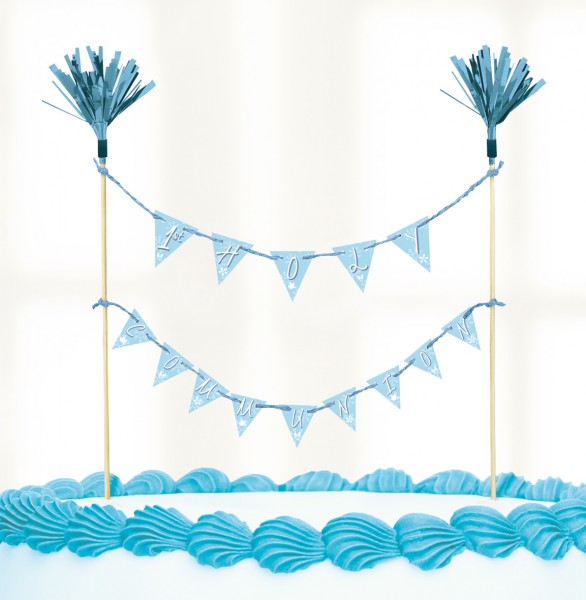 Dekoracja tortu komunijna niebieska