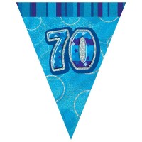 Vista previa: Cadena de banderín Happy Blue Sparkling 70 cumpleaños 365cm