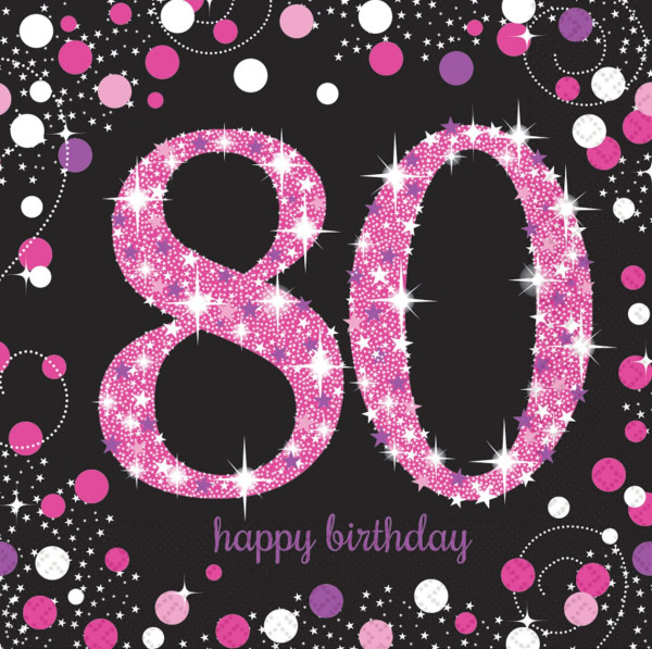 16 Sparkling 80th Birthday Serwetki różowe