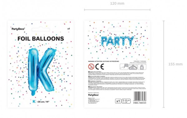 Folieballon K azurblå 35cm 3