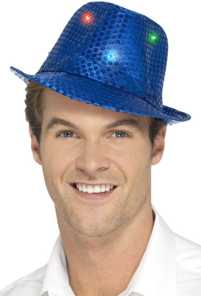 Sequin hat Party Night blue med LED-lys