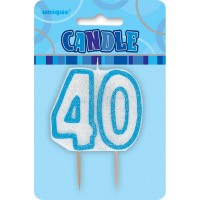 Preview: Happy Blue Sparkling 40th Birthday cake candle