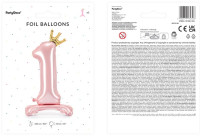 Vorschau: Hellrosa Folienballon Zahl 1 stehend 84cm