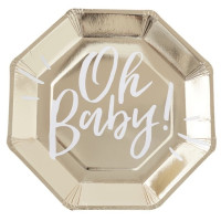 8 Oh Baby paper plate gold 25cm