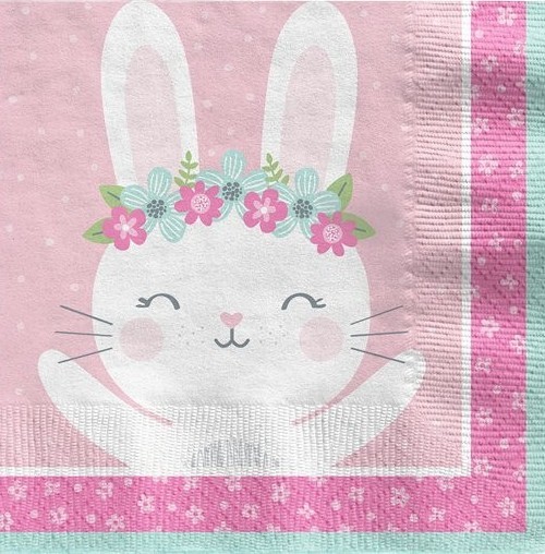16 pink bunny napkins 33cm