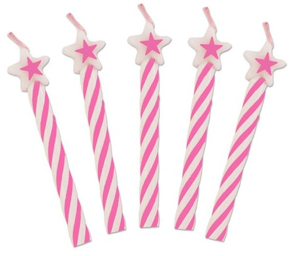 8 pink star cake candles