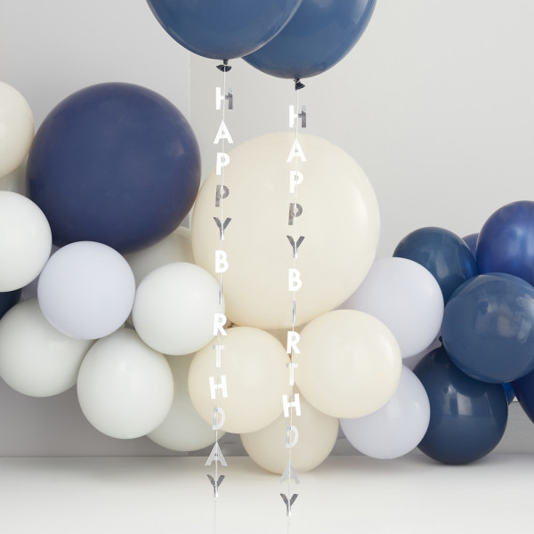 5 dijes plateados de globos de feliz cumpleaños