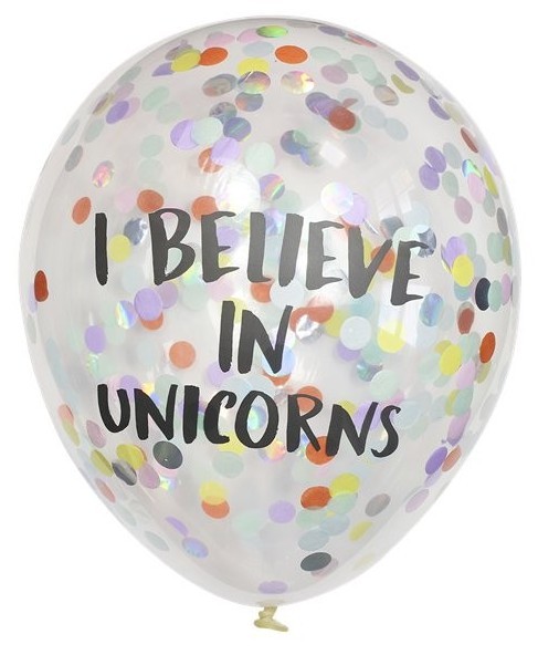 5 Ballons confettis Je crois aux licornes 30cm