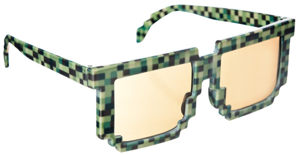 Gekke pixelbril zwart en groen gamerfeestje