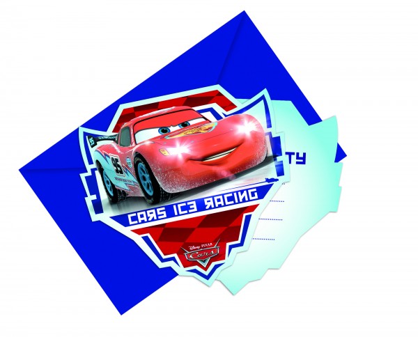 6 Cars Ice Racer invitation cards