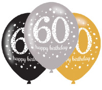 6 golden 60th birthday balloons 27.5cm