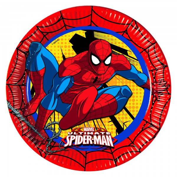 8 platos de papel de cómic Spiderman 23cm