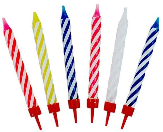12 kleurrijke spiraalvormige verjaardagskaarsen
