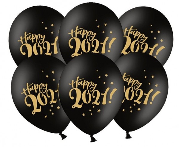 6 Schwarze Happy 2021 Luftballons 30cm