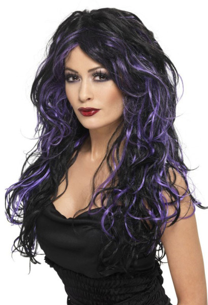 Perruque cheveux longs gothique noir-violet