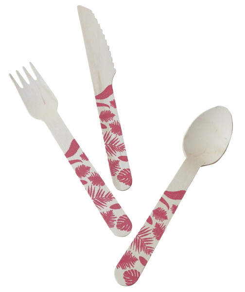 Tropical Flamingo wood cutlery set 18 pieces