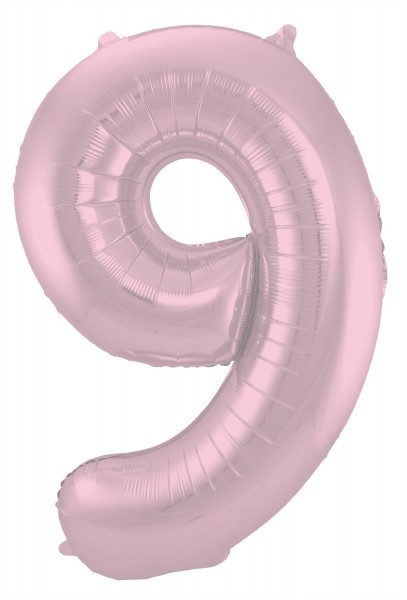 Matt nummer 9 folieballong rosa 86cm