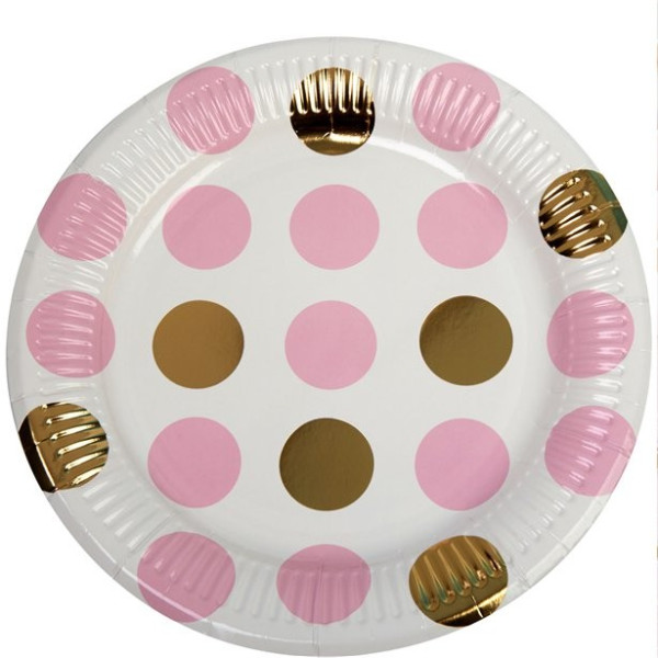 8 pink dots party paper plates 23cm