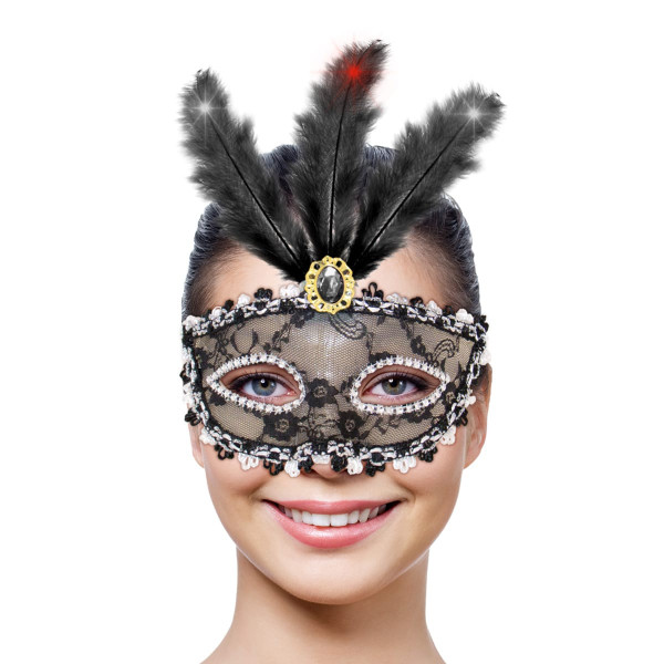 Maska Venezia z piórami i diodą LED