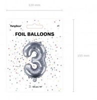 Oversigt: Nummer 3 folie ballon sølv 35cm
