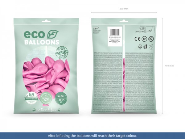 100 Eco metalliska ballonger rosa 30cm