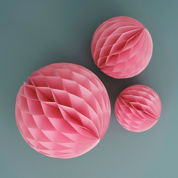 3 kulki o strukturze plastra miodu w kolorze różowego flaminga