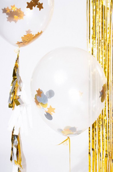 Ballon set van 3 met ster confetti en kwastje slinger goud 3