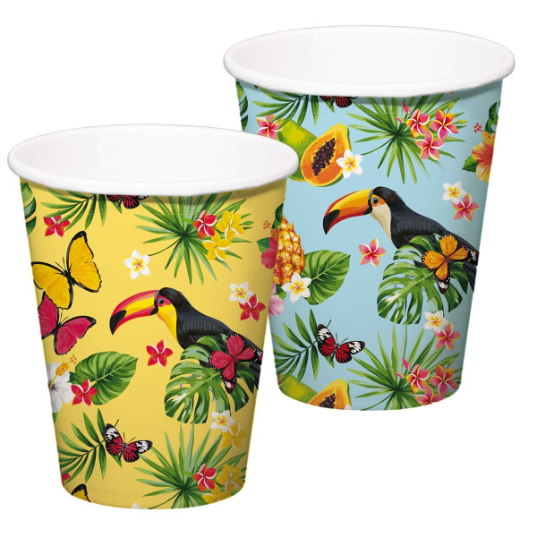 8 Toucan Hawaiian Party paper cups 350ml