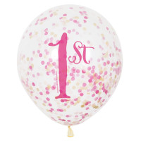 1st Birthday Konfetti Ballons Transparent Pink