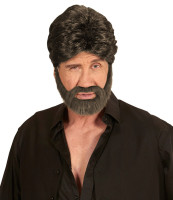Vista previa: Peluca de hombre voluminosa con barba marrón