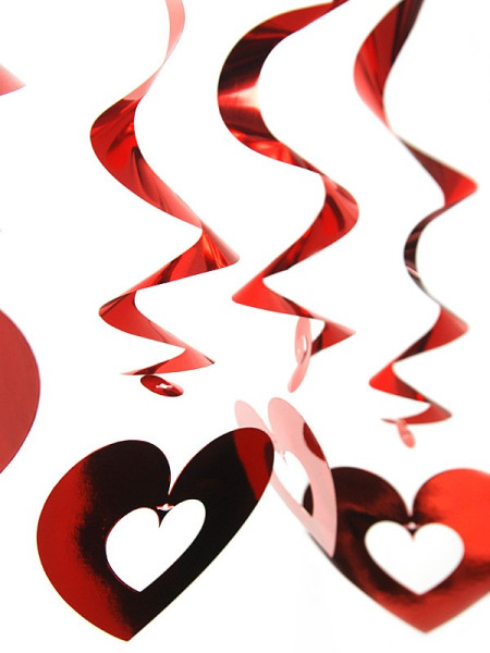 5 rode spiraalvormige hangers love heart 60cm