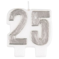 Oversigt: Glad 25 års jubilæum kage stearinlys sølv