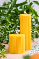 Preview: Pillar Candle Fluted Yellow 7 x 7.5cm
