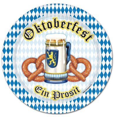 8 bayerske Oktoberfest papirplader 23cm