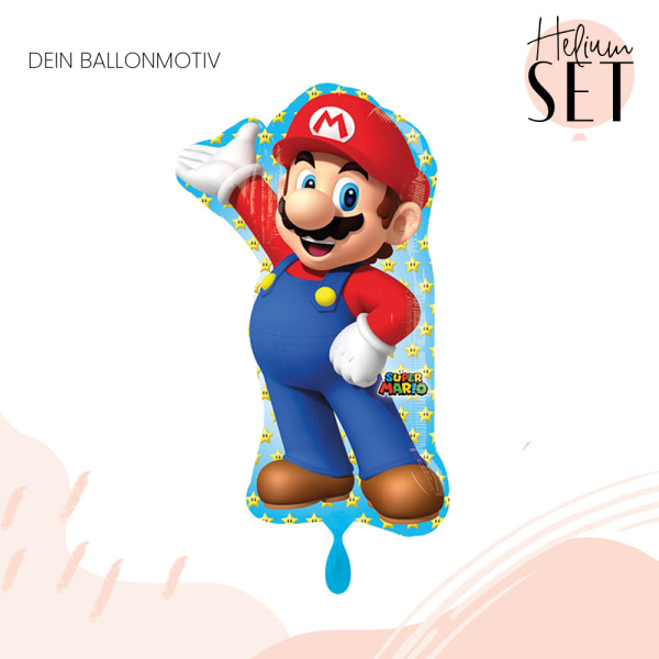Super Mario Ballonbouquet-Set mit Heliumbehälter