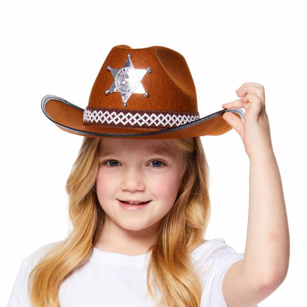 Chapeau de shérif cowboy pour enfants marron