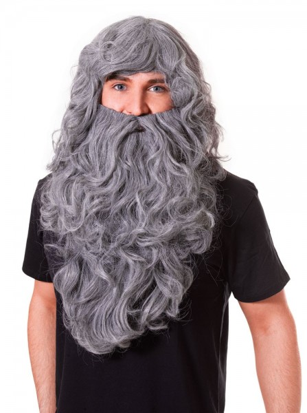 Wizard wig with beard gray