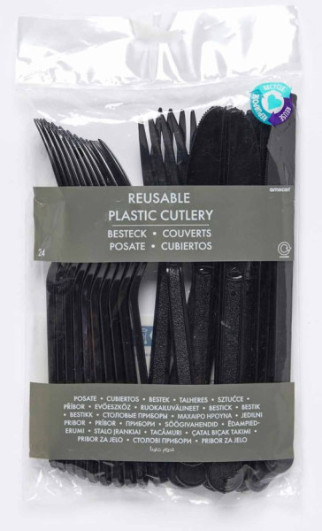 Black reusable cutlery set 24 pieces